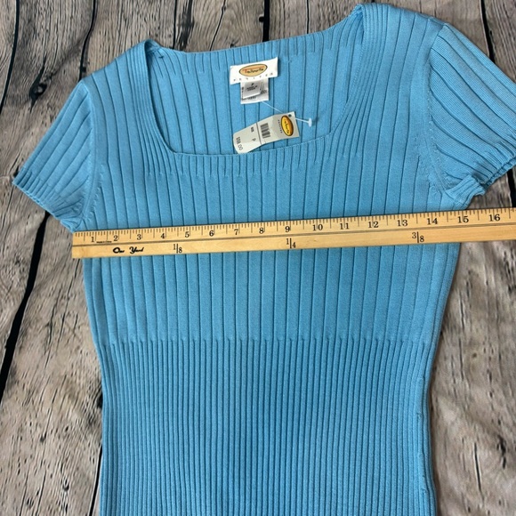 Talbots Vintage NWT Baby Blue Ribbed Silk Nylon Blend Top Retro Square Neck Sz P - Picture 6 of 9